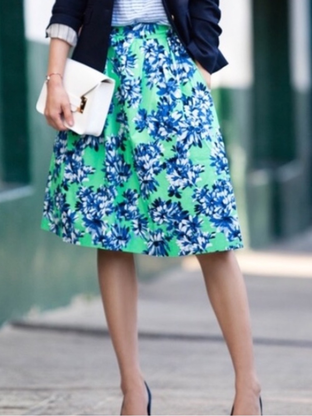 J. Crew Patio Midi Skirt Photo Floral Green Blue Women’s 2